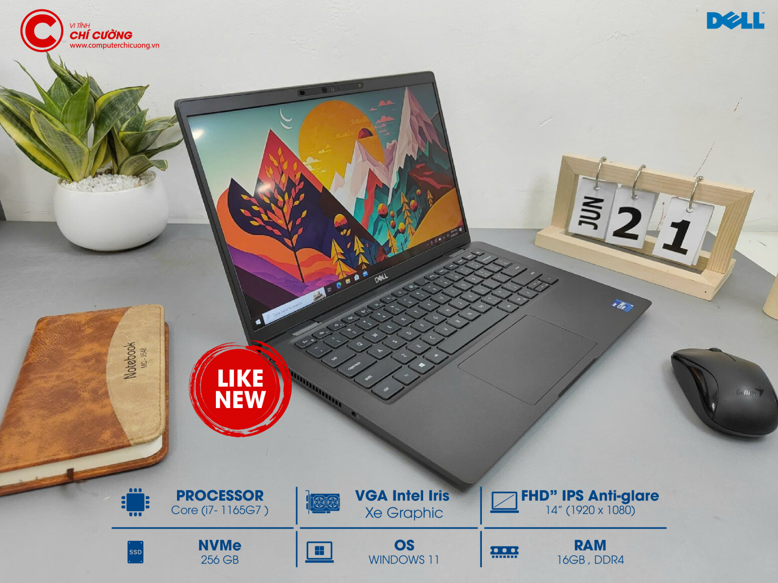 Hình ảnh tổng thể Dell Latitude 7420 phiên bản vỏ Vân Carbon chuyên nghiệp