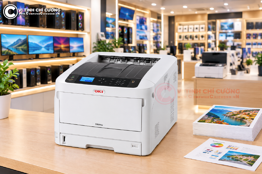 In khổ A2 bằng máy in A3 OKI C834nw tại Computer Chí Cường