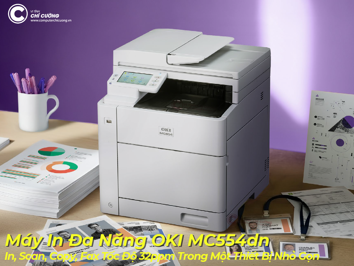 Máy in đa năng màu OKI MC554 in scan copy fax A4 32ppm tại Computer Chí Cường