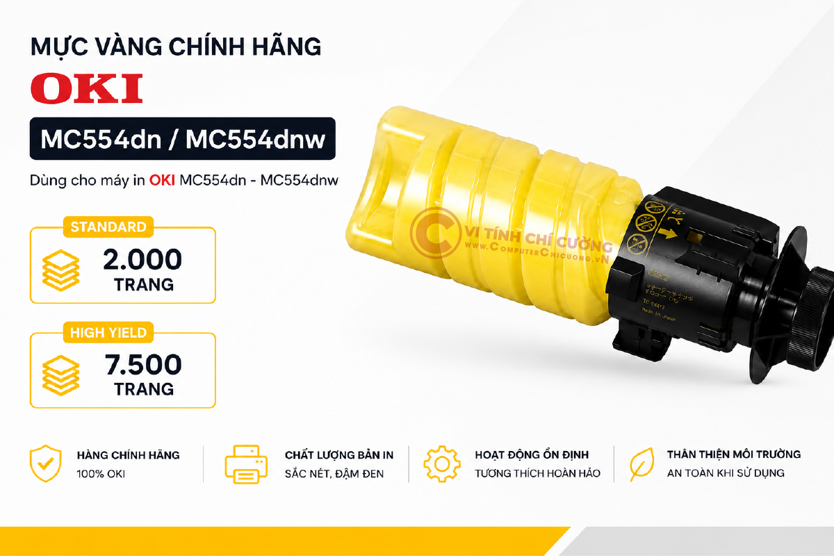 Mực vàng Yellow chính hãng OKI MC554dn MC554dnw Standard 2000 trang High Yield 7500 trang