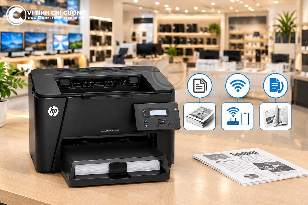 Máy in HP LaserJet Pro M201dw đen trắng WiFi in 2 mặt tự động tại Computer Chí Cường