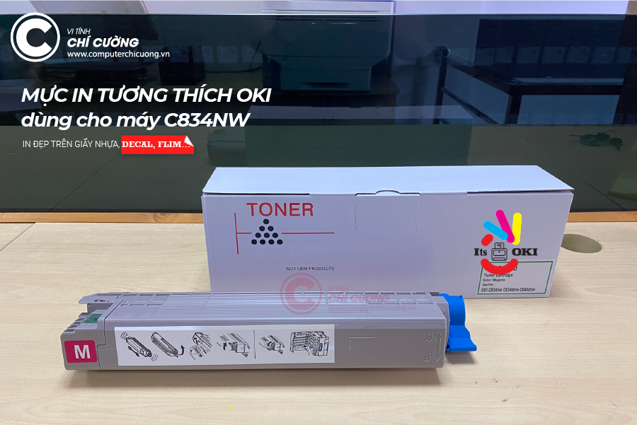 Ống mực thay thế OKI C834nw màu Hồng nguyên hộp vỏ chip bột mực tại Computer Chí Cường TP.HCM