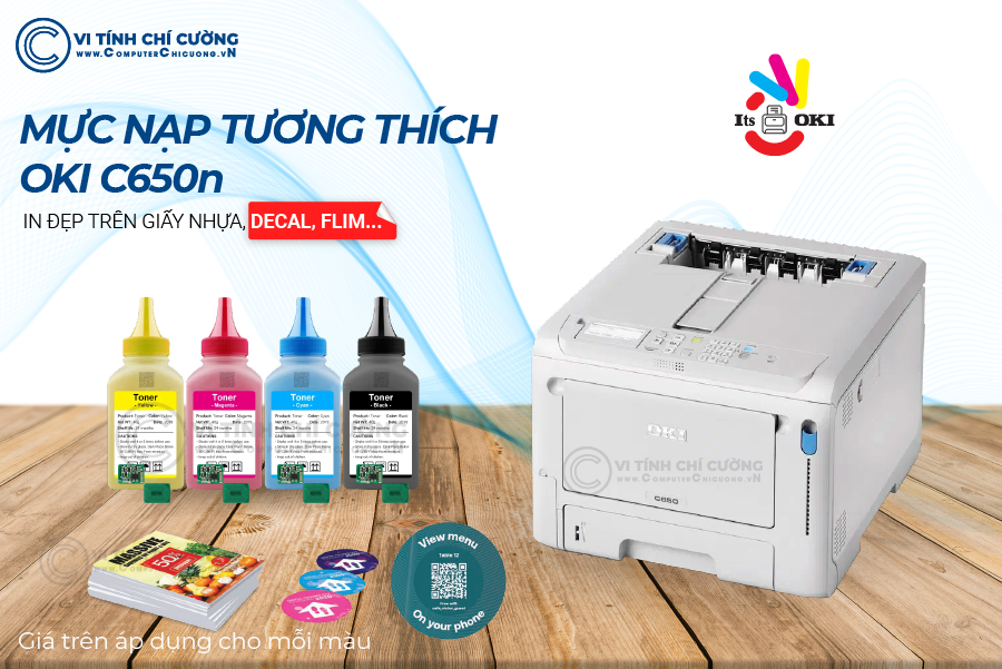 Mực nạp OKI C650 combo bột mực 110g kèm chip 6.000 trang đủ 4 màu