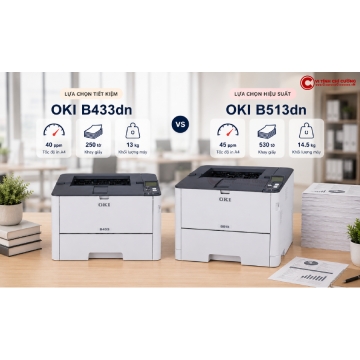 OKI B433dn hay B513dn — Chọn Máy Nào Cho Khối Lượng In Của Văn Phòng Bạn?